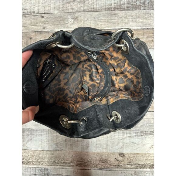 B Makowsky Large Black Bohemian y2k Style Leather Shoulder Hobo Bag Tote Purse - Picture 5 of 10